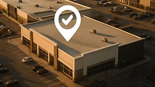 Commercial building with a location pin